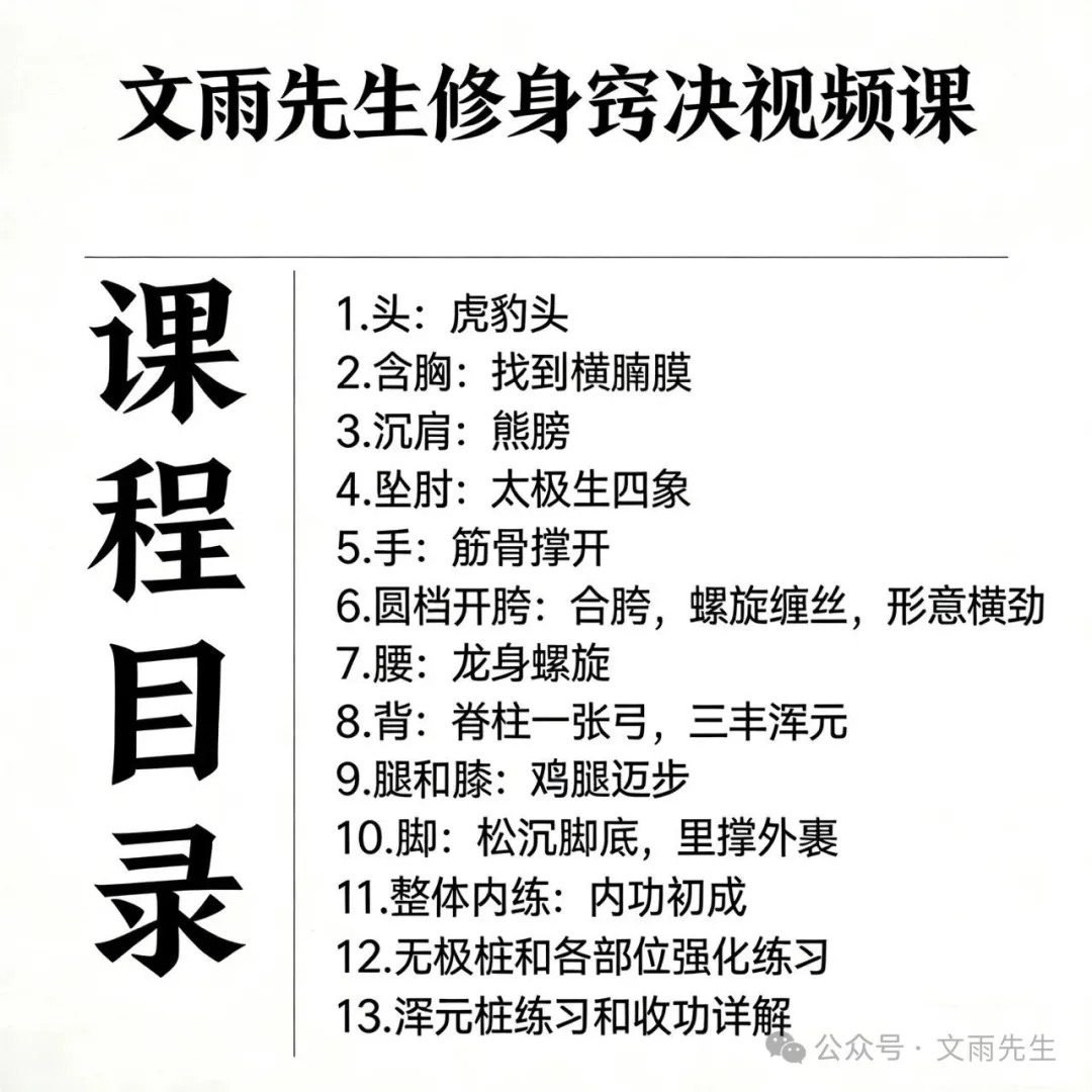 文雨先生修身窍诀视频课十三课课程目录